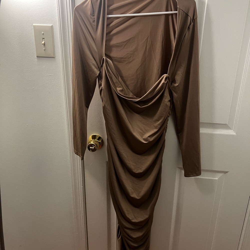Elegant Brown Draped Dress
